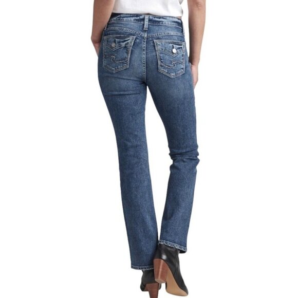 Silver Jeans 20 Elyse Slim Boot Cut Women’s Jeans Faux Flap Pockets Mid Rise - Picture 2 of 12